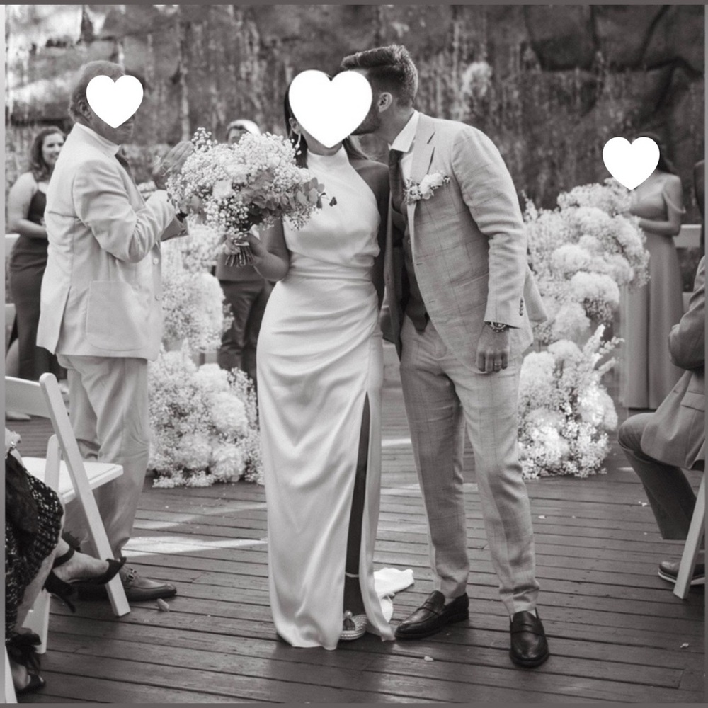 ‘23 LIHI HOD SAGE halter WEDDING DRESS US size 2, worn once, french bustle, silk